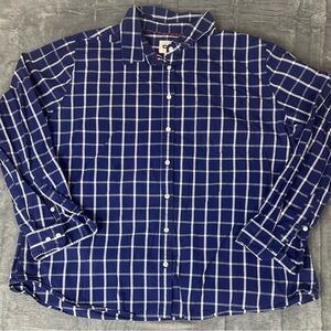 CQR Plaid Button‎ Up Shirt Mens 2XL Blue White Windowpane